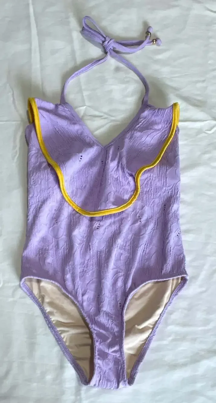 Shoshanna Women's Purple Ruffle Flounce One-Piece Swimsuit Size 2
